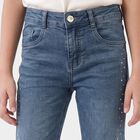 Girls Blue Bootcut Fit Studded Jeans, Melange Blue, small