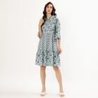 Women's Teal Floral Ruffled Neck Bohemian Dress, ऑफ व्हाइट, small image number null