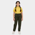 Girls Olive Green Straight Fit Printed Pyjama, Olive, small