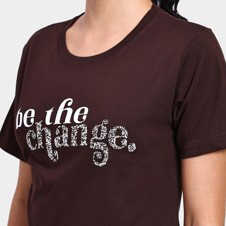 Ladies' 100% Cotton Round Neck T-Shirt , Brown, large image number null