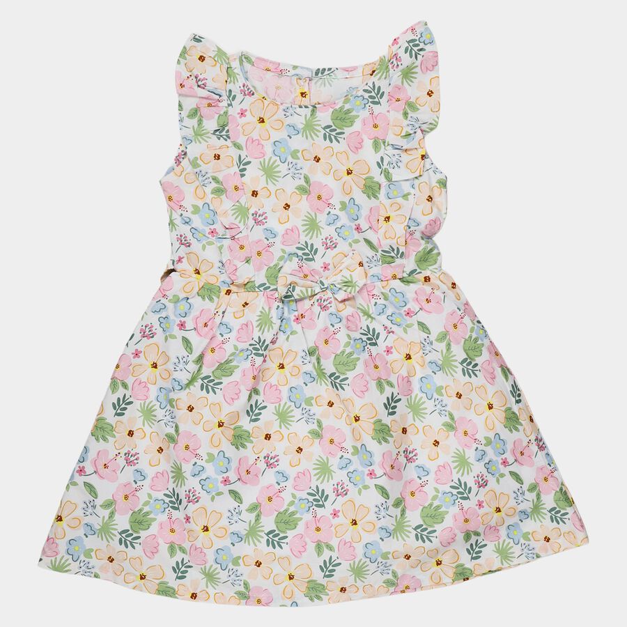 Girls' White Floral Print Sleeveless Frock, ऑफ व्हाइट, large
