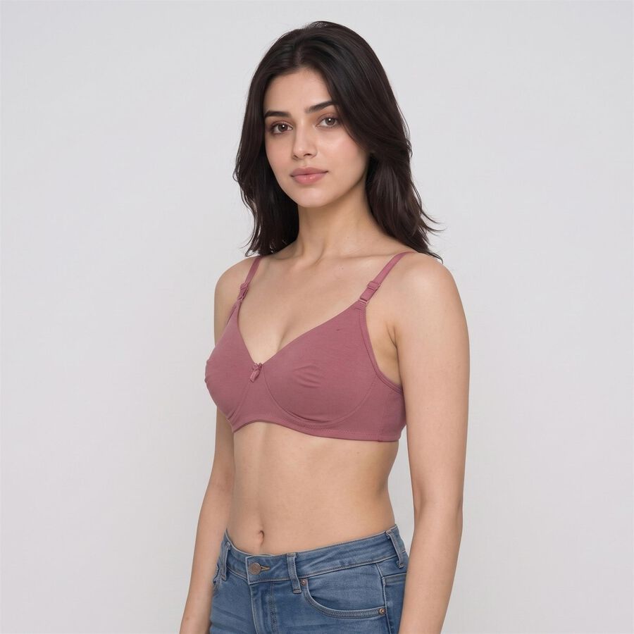 Women's Purple Cotton Blend V Neck T-Shirt Bra, Purple, large