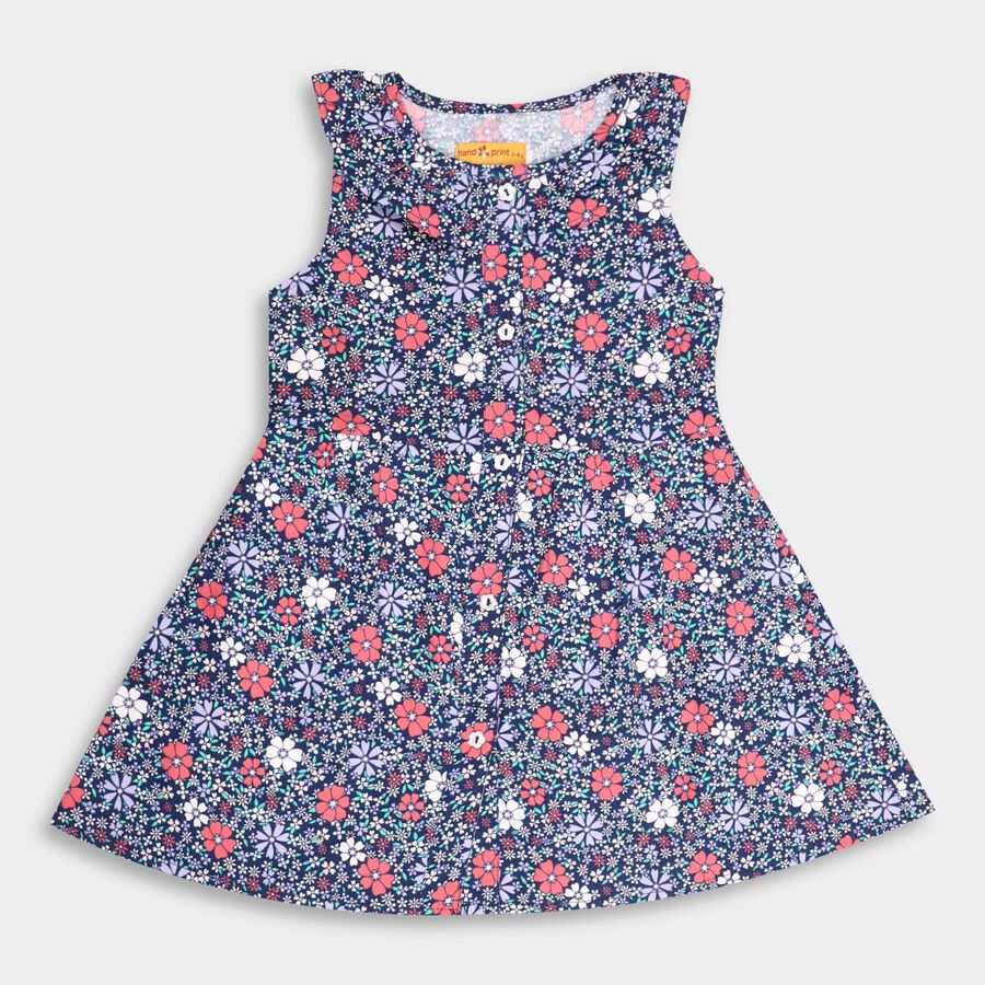 Girls' 100% Cotton Frock, Navy Blue, large image number null