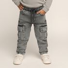 Boys Washed Grey Cargo Fit Elastic Waist Jeans, हल्का ग्रे, small image number null