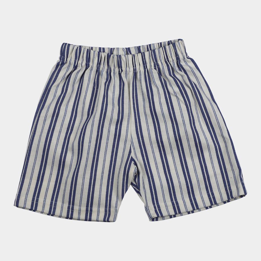Girls Light Blue Regular Fit Striped Pull-On Shorts, हल्का नीला, large