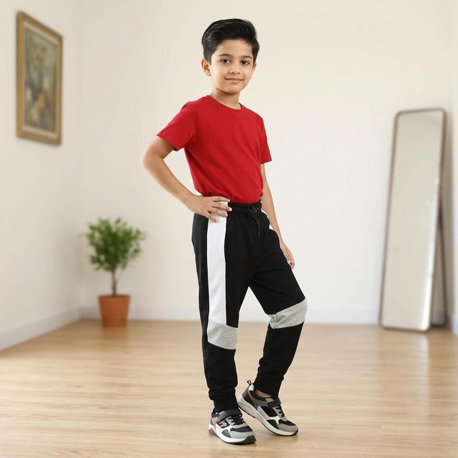 Boys' Black Colorblock Jogger Pyjama, काला, large
