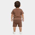 Infants' Beige 100% Cotton Round Neck Checked Baba Suit, Beige, small