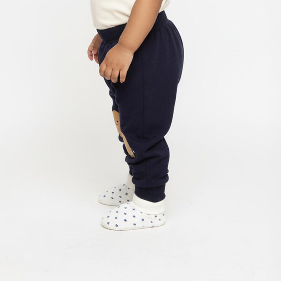 Infants Navy Blue Elephant Embroidered Cotton Blend Pyjama, Navy Blue, large image number null