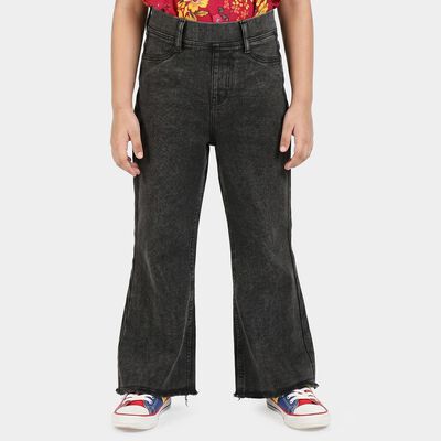 Girls Dark Grey Flared Fit Washed Jeans