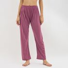 Women's Deep Berry Striped Relaxed Fit Full-Length Pyjama, Pink, small image number null