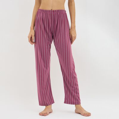 Women's Deep Berry Striped Relaxed Fit Full-Length Pyjama