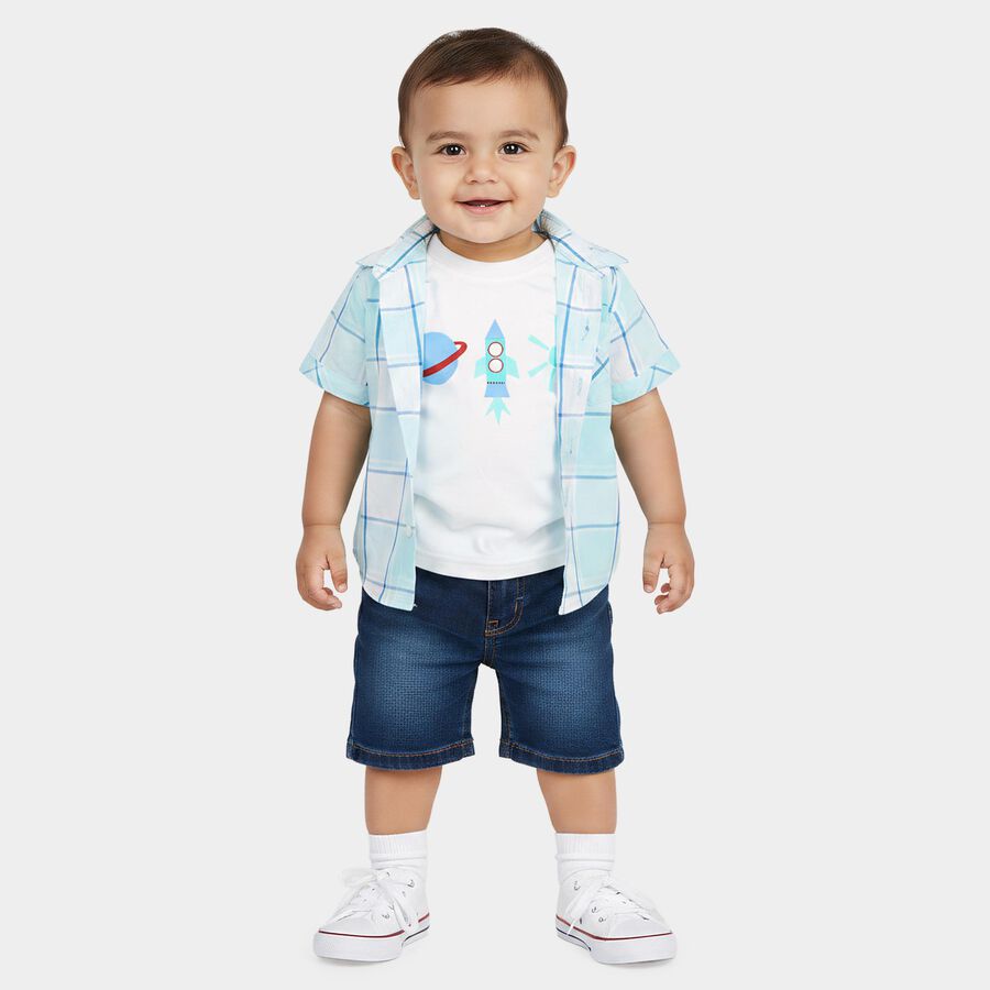 Infants Light Blue Cotton Half Sleeve Collared Casual Shirt, Light Blue, large