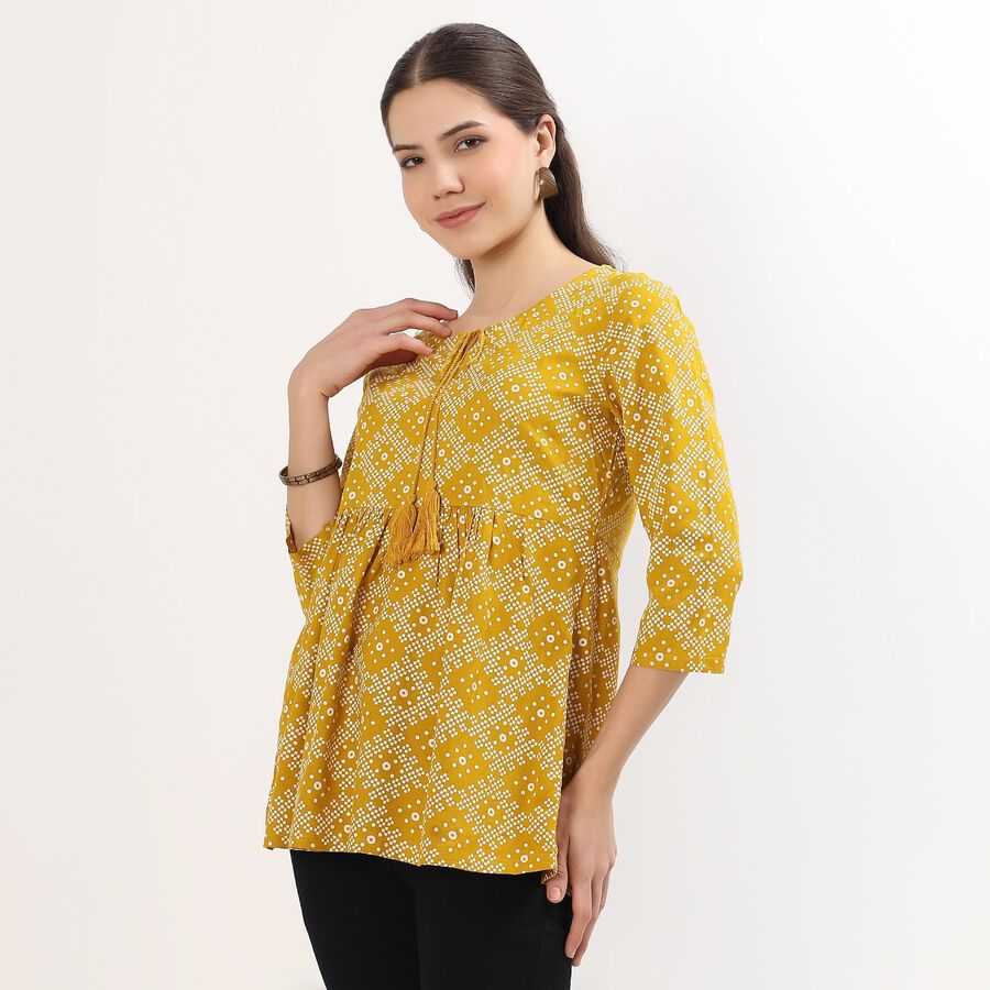 Women's Yellow Round Neck Geometric Printed Kurti, पीला, large image number null
