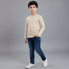 Boys Beige Cotton Blend Round Neck Casual T-Shirt, भूरा, small image number null