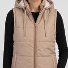 Women's Beige Hooded Puffer Jacket, गहरा पीला, small