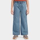Girls' Light Blue Relaxed Fit Cargo Trousers, हल्का नीला, small