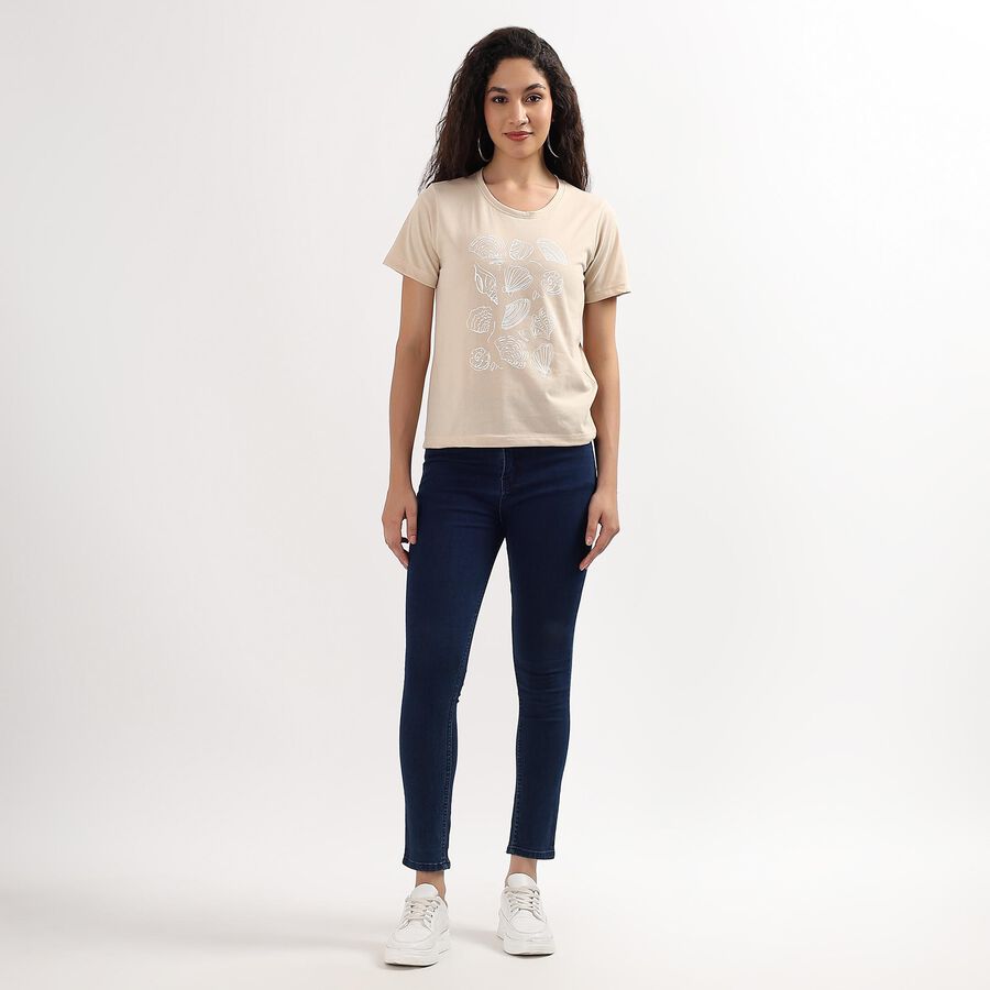 Ladies' Round Neck T-Shirt , Beige, large image number null