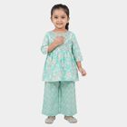Girls Mint Green Round Neck Fusion Set Fusion Set, हल्का हरा, small