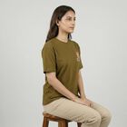 Women's Olive Green Cotton Round Neck Casual T-Shirt, Olive, small