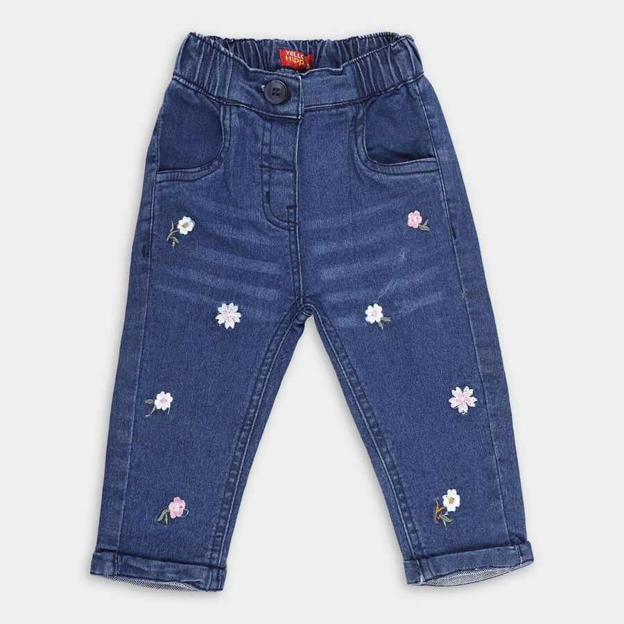 Infants' Stonewashed Blue Regular Fit Floral Embroidered Jeans, Mid Blue, large image number null