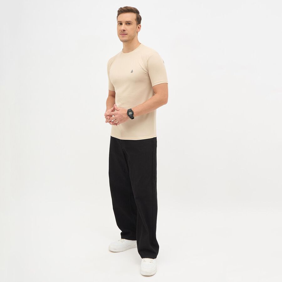 Men's Light Beige Crew Neck Slim Fit T-Shirt, गहरा पीला, large image number null