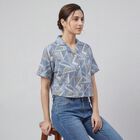 Women's Navy Blue Half Sleeve Classic Collar Casual Shirt, Mid Blue, small