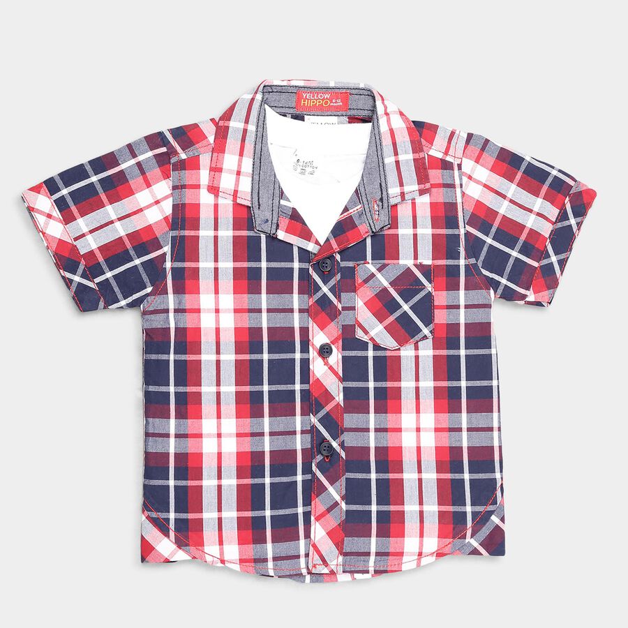 Infants Checks Regular Collar Shirt, Red, large image number null