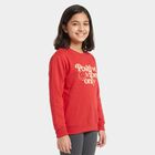 Girls' Coral Round Neck Pullover Sweatshirt, Coral, small