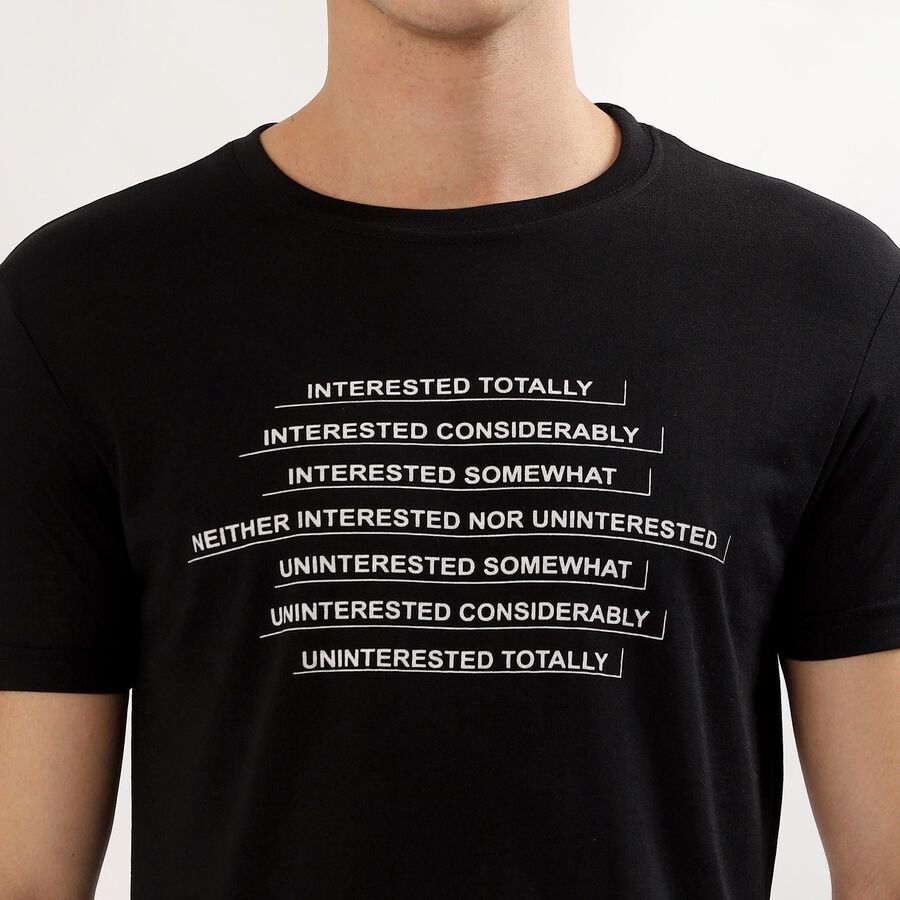 Men's Jet Black Round Neck Graphic T-Shirt, Black, large image number null