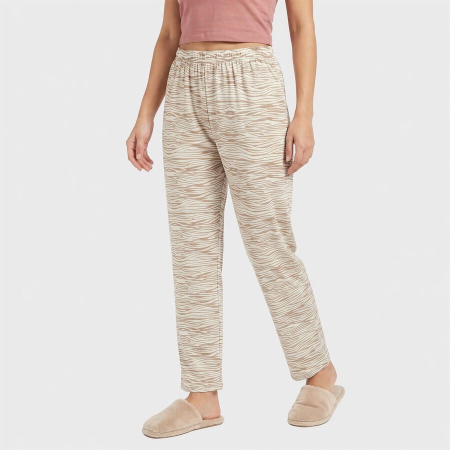 Women's Off White Straight Fit Zebra Print Pyjama, ऑफ व्हाइट, large