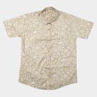 Boys Beige Cotton Printed Collar Regular Fit Shirt, Beige, small