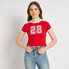 Ladies' 100% Cotton Crop  Top, लाल, small