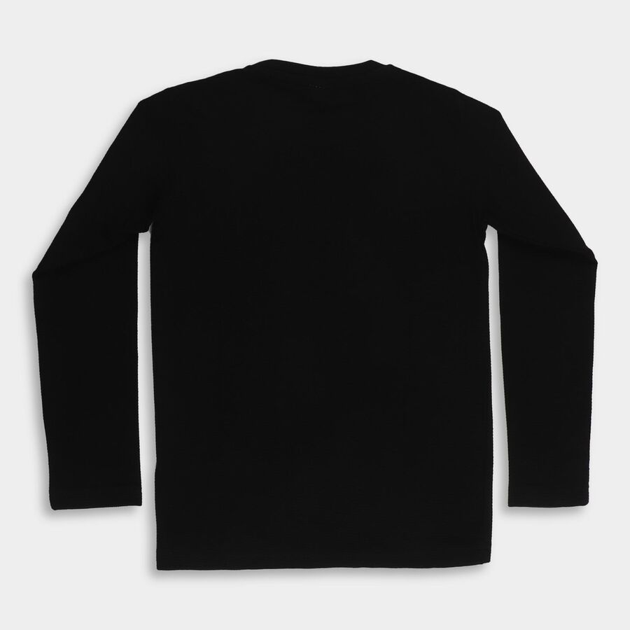 Boys Jet Black Crew Neck Casual T-Shirt, काला, large image number null
