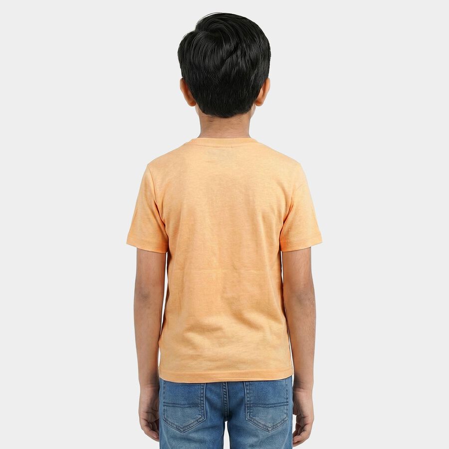Boys Peach Crew Neck Regular Boys T-Shirt, पीच, large