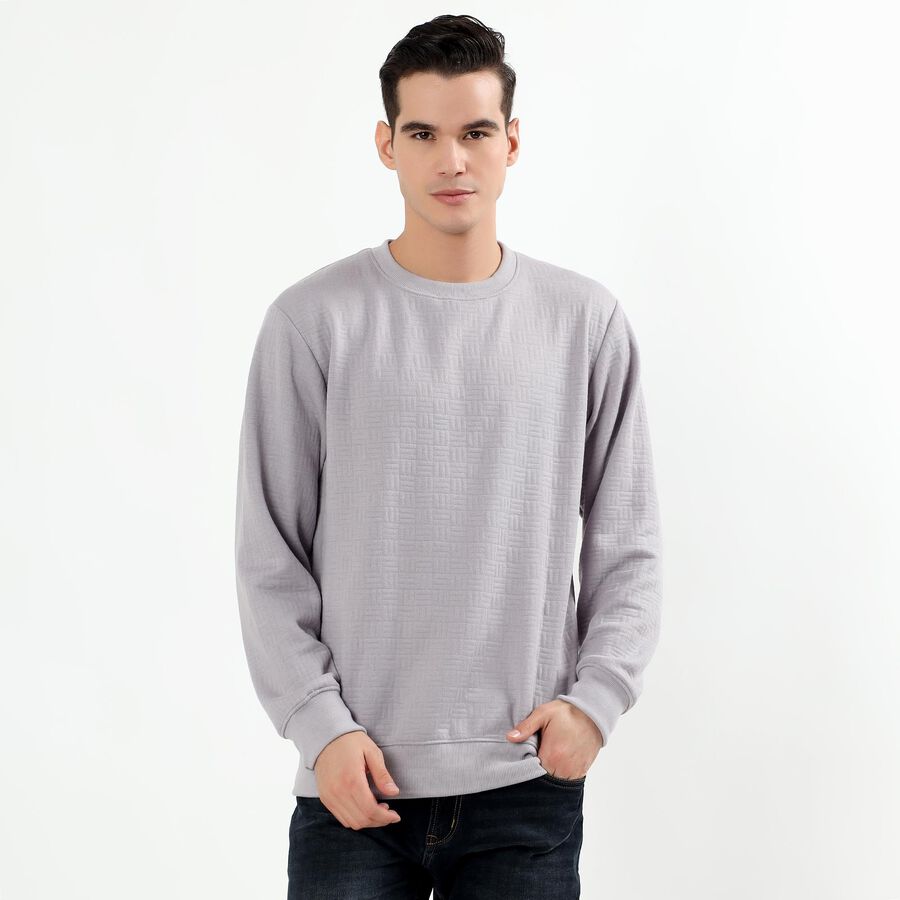 Men's Light Grey Crew Neck Textured Sweatshirt, हल्का ग्रे, large image number null