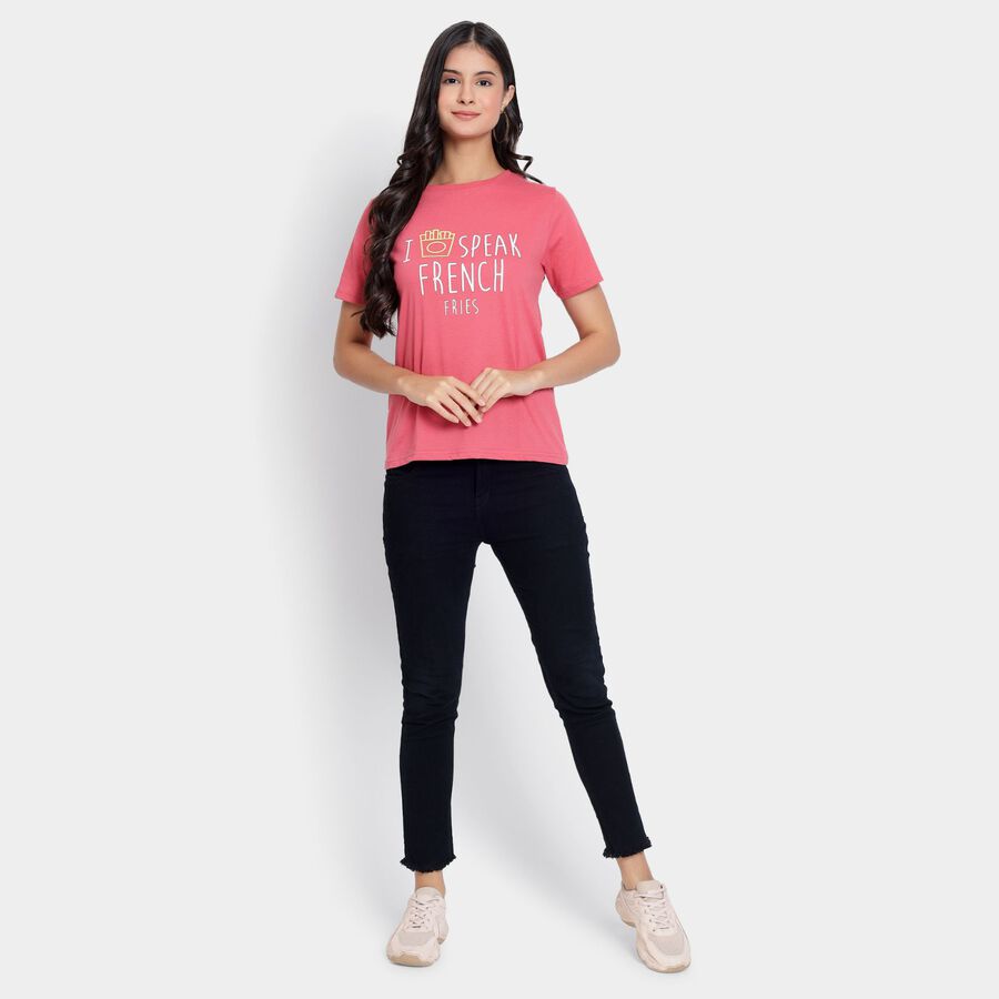 Ladies' Round Neck T-Shirt, मूँगा (कोरल), large image number null