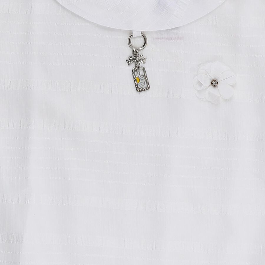 Girls' Bright Snow White Round Neck Romantic T-Shirt, सफ़ेद, large image number null