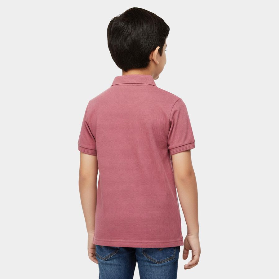 Boys Pink Round Neck Casual Half Sleeve T-Shirt, Pink, large