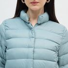 Women's Light Sage Green High Neck Casual Puffer Jacket, हल्का हरा, small image number null