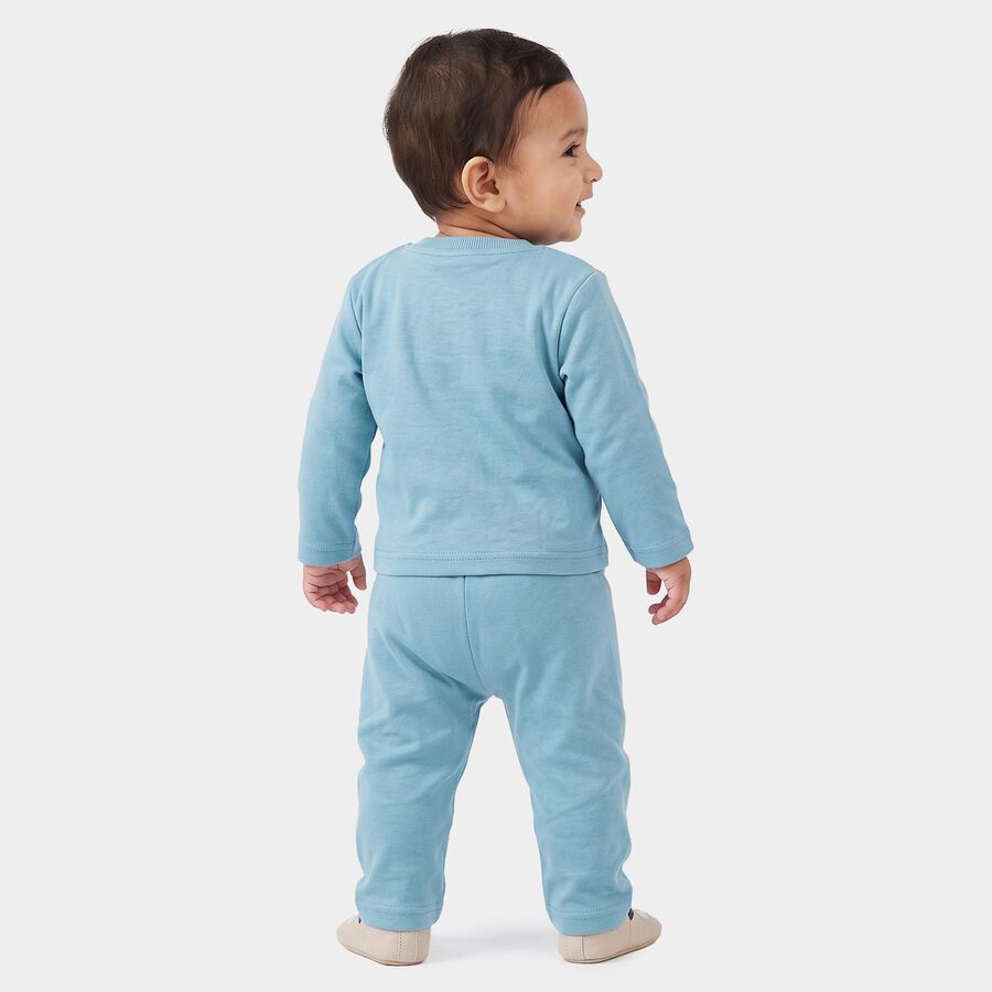 Infants' Teal Blue Round Neck Graphic Baba Suit, Teal Blue, large