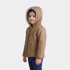 Girls Brown Hooded Puffer Jacket, Brown, small