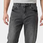 Men's Grey Straight Fit Washed Jeans, हल्का ग्रे, small