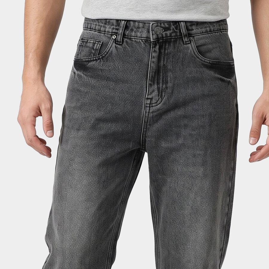 Men's Grey Straight Fit Washed Jeans, हल्का ग्रे, large