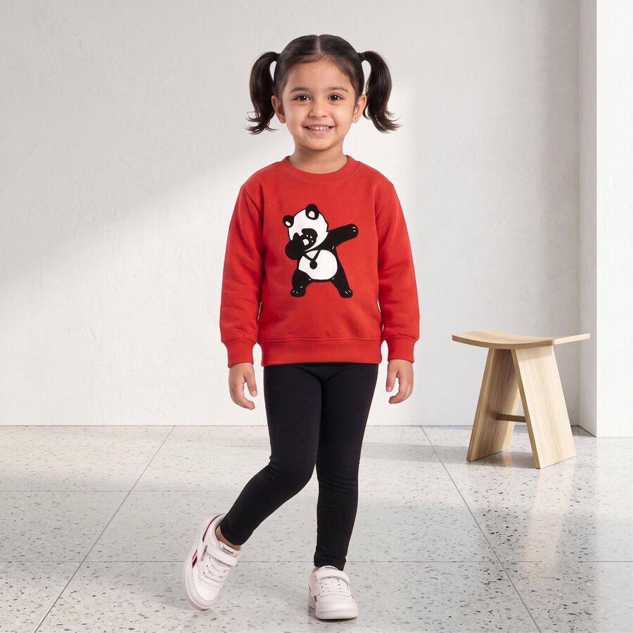 Girls' Red Round Neck Pullover Sweatshirt, लाल, large