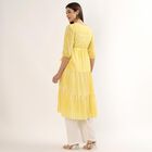 Women's Yellow Cotton Round Neck Straight Kurta, Yellow, small
