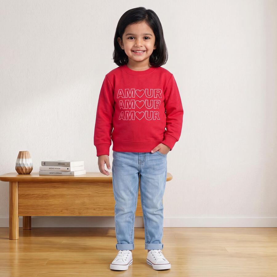 Girls' Fuchsia Crew Neck Graphic Print Sweatshirt, Fuchsia, large