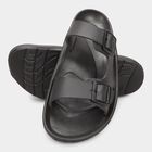 Men's Jet Black Buckle Strap Sandals, काला, small