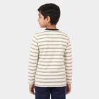 Boys' Off White Round Neck Striped Regular T-Shirt, Off White, small