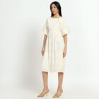 Women's Ivory Round Neck Romantic A-Line Dress, ऑफ व्हाइट, small image number null