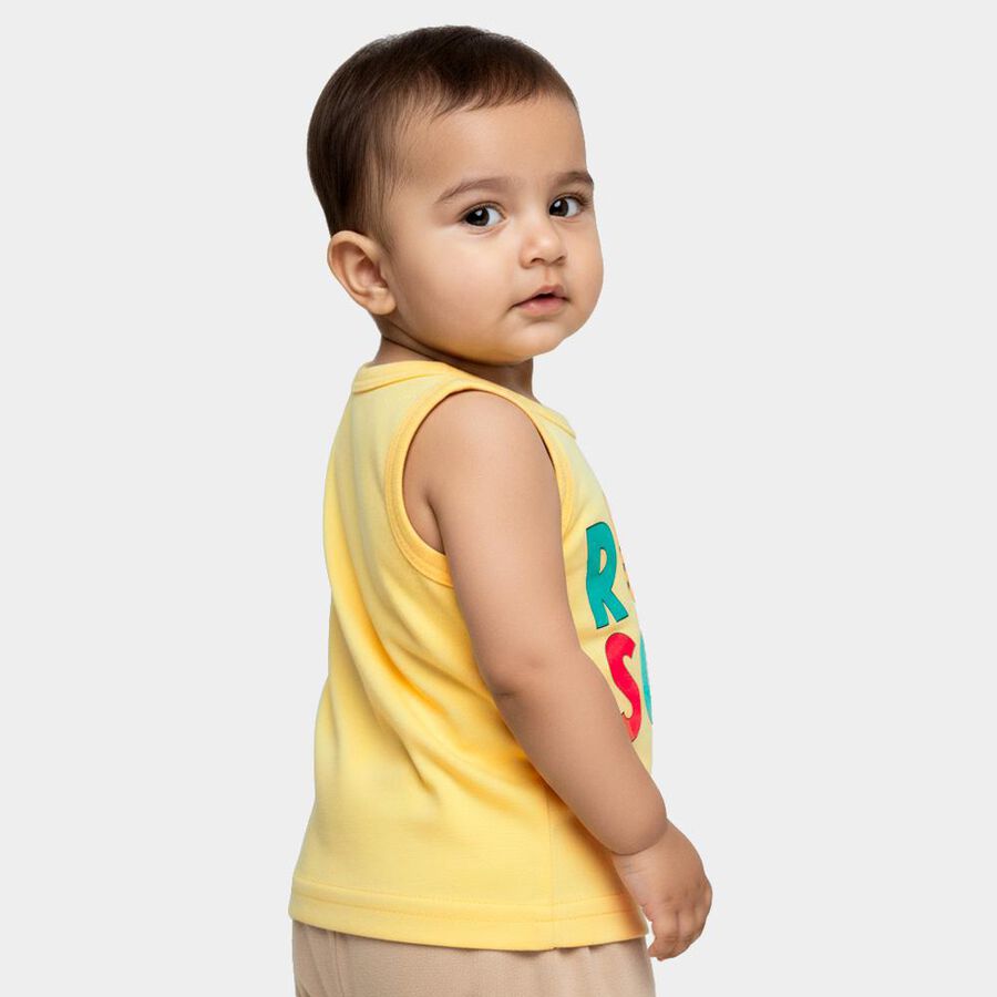 Infants Bright Yellow Cotton Round Neck Casual Vest, पीला, large image number null